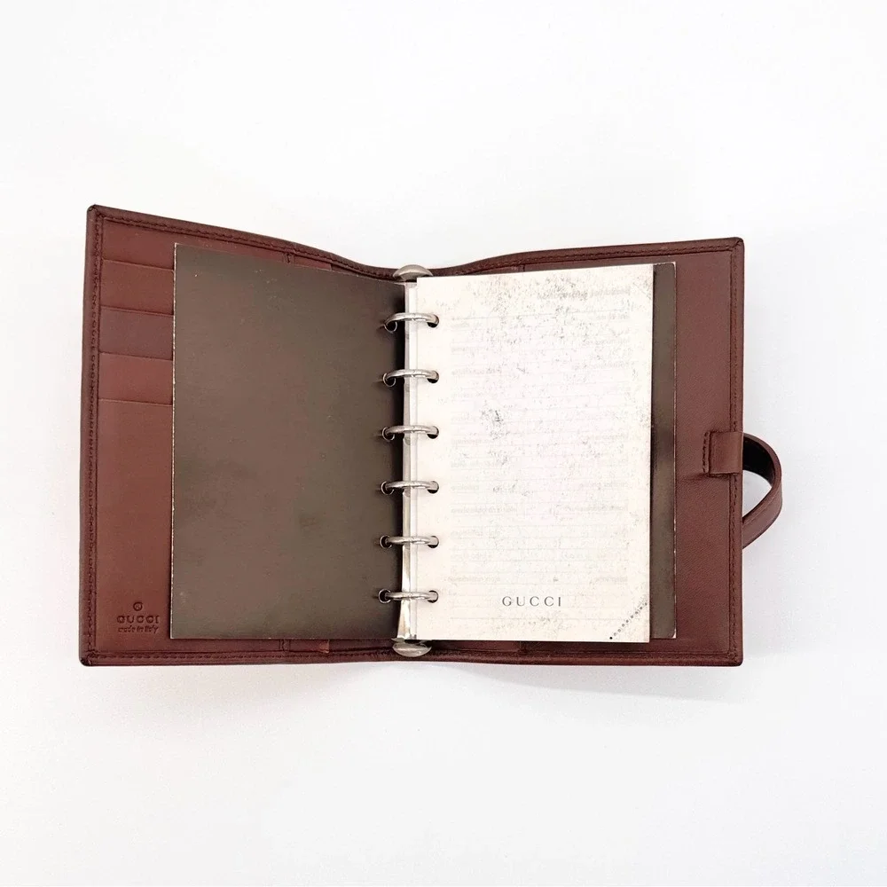 Gucci Tom Ford Era 2002 Pocket Planner Tan Canvas Web Stripe Piston Lock
